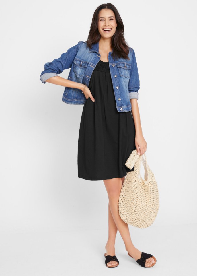 Kurzes Baumwoll-Shirtkleid mit Spitze, ärmellos