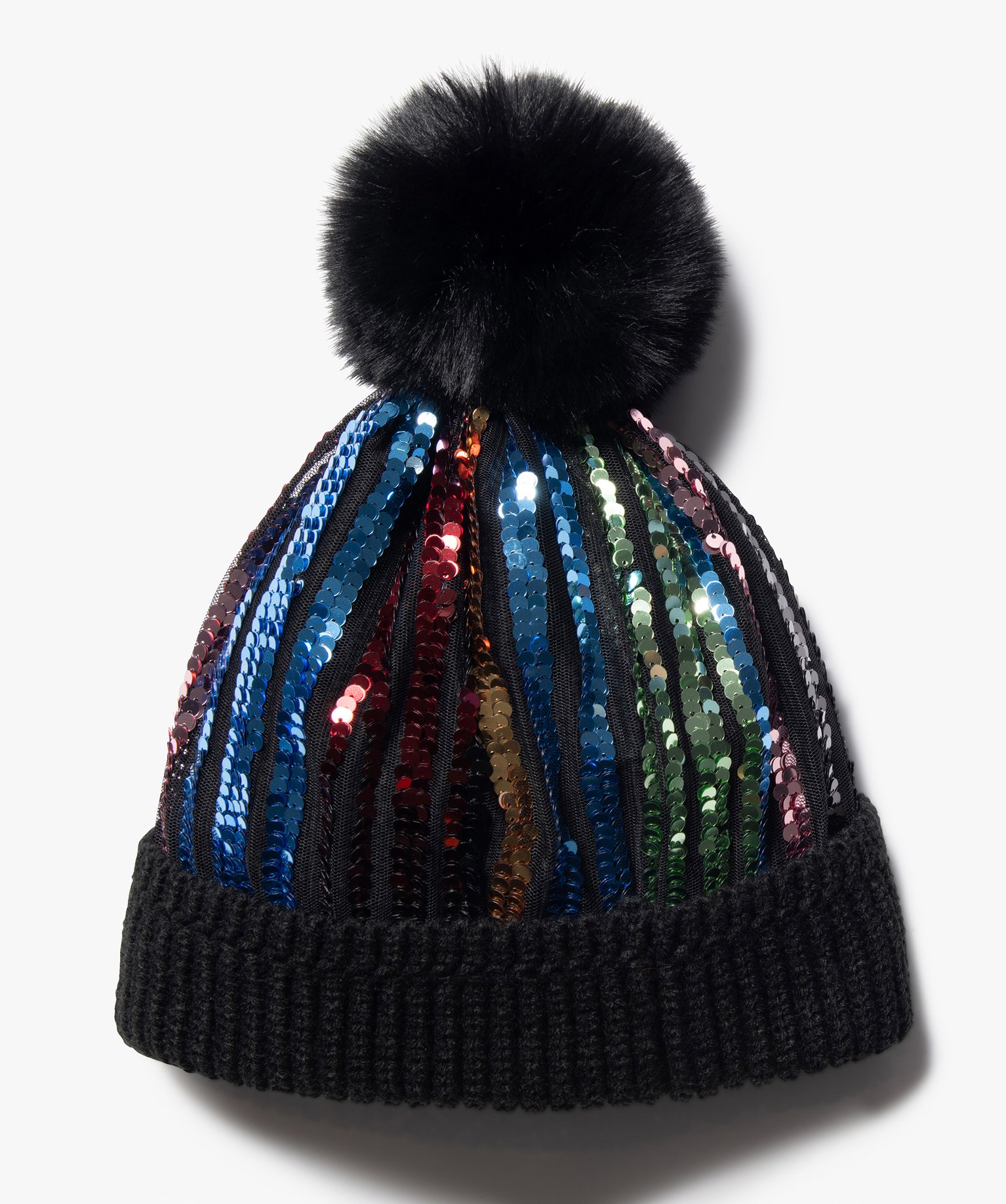 Bonnet femme à pompon et sequins brillants | GEMO