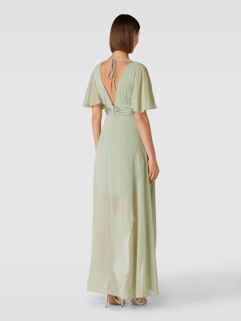 Abendkleid mit Satinpasse in lindgrün meliert