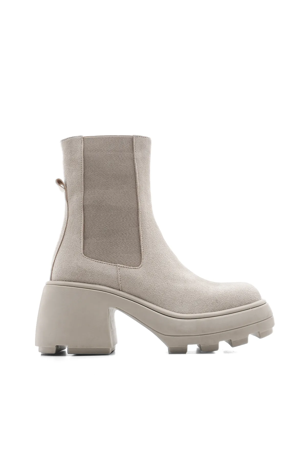 Marjin  Damen-Tagesstiefel, dicke Sohle, elastische Seitenbänder, Pola-Beige-Wildleder