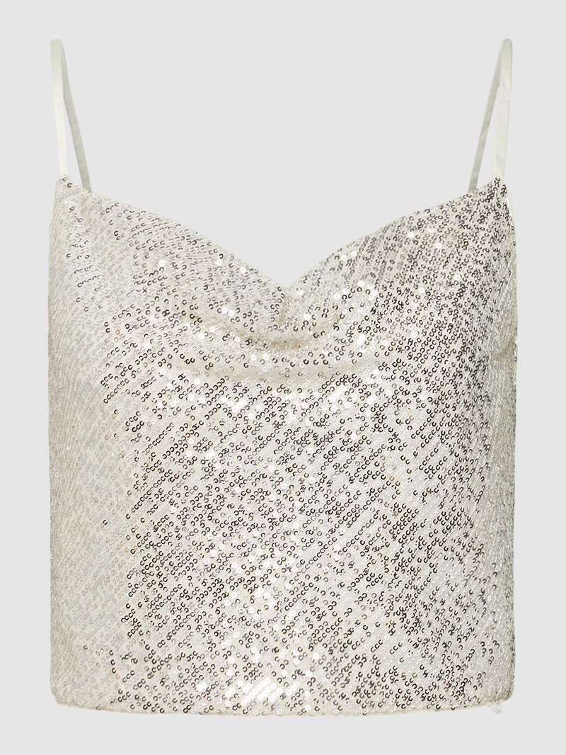 Cropped Top mit Paillettenbesatz in sand