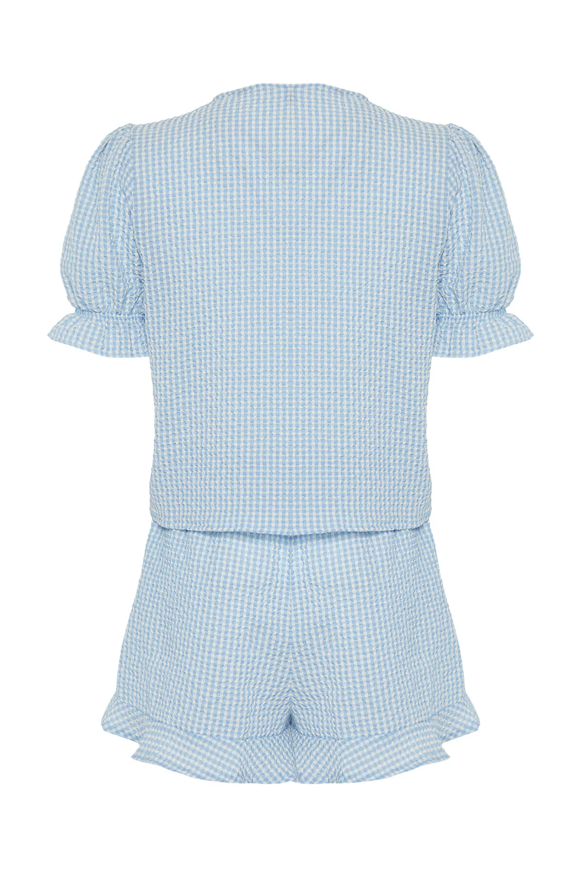Trendyol Collection  Blaues, gewebtes Pyjama-Set aus Baumwolle mit Gingham-Struktur THMSS24PT00149