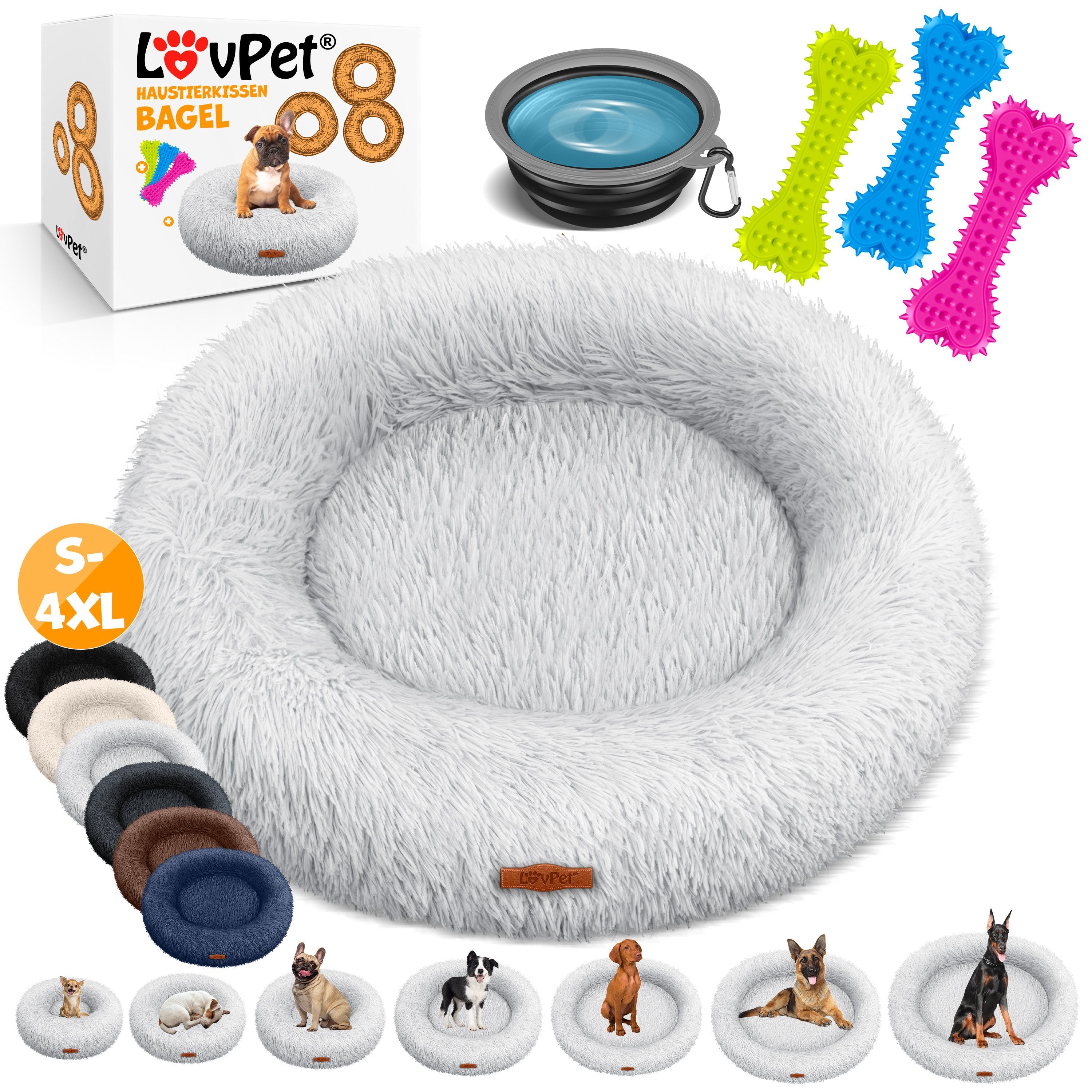 Lovpet Tierbett, Hundebett Hundekissen Katzenbett Bagel, Waschbar, Inkl. Napf