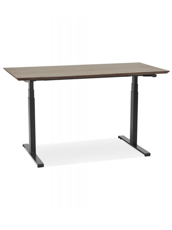 KADIMA DESIGN Elektrischer Sitz Steh Schreibtisch mit Holzplatte in Braun-Schwarz günstig kaufen