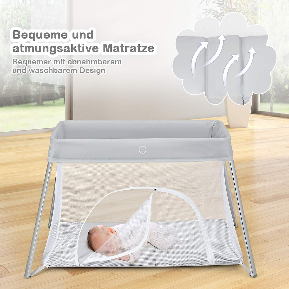 Reisebett Ein-Konpf-klappbar mit Matratze Babybett