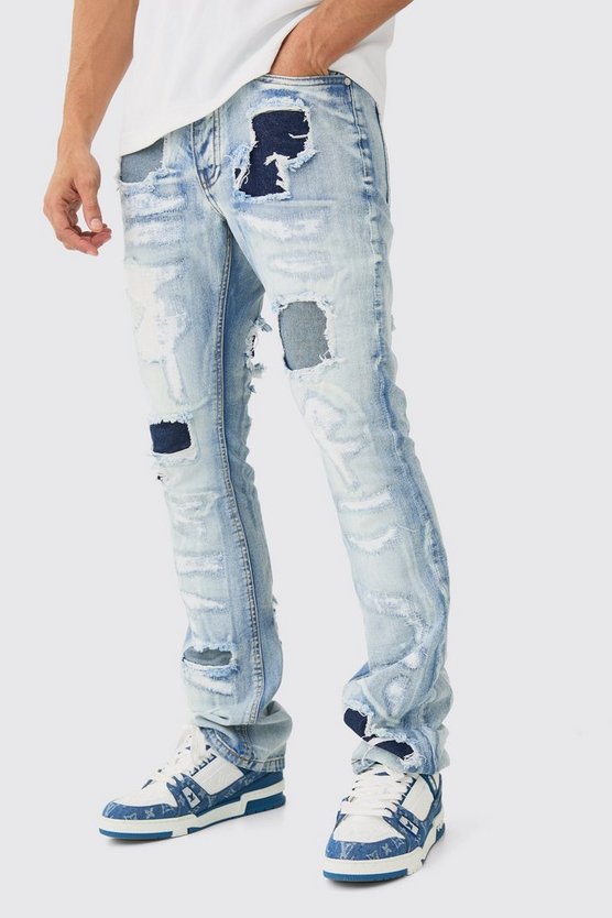 Slim-Fit Schlagjeans mit Rissen