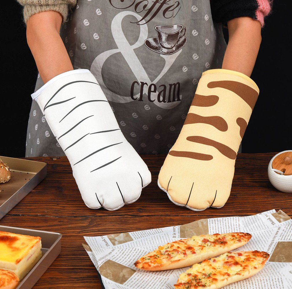 SCOKIT Topfhandschuhe 1 Paar Backhandschuhe Katze Motiv, (Baumwolle Grillenhandschuhe BBQ Topfhandschuhe, Hitzebeständige Ofenhandschuhe), für Küche Kochen Backen Grillen