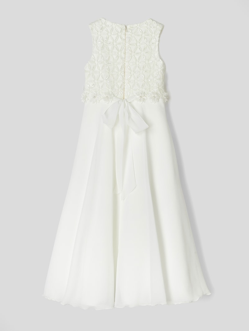 Kleid mit floralem Zierbesatz in ecru