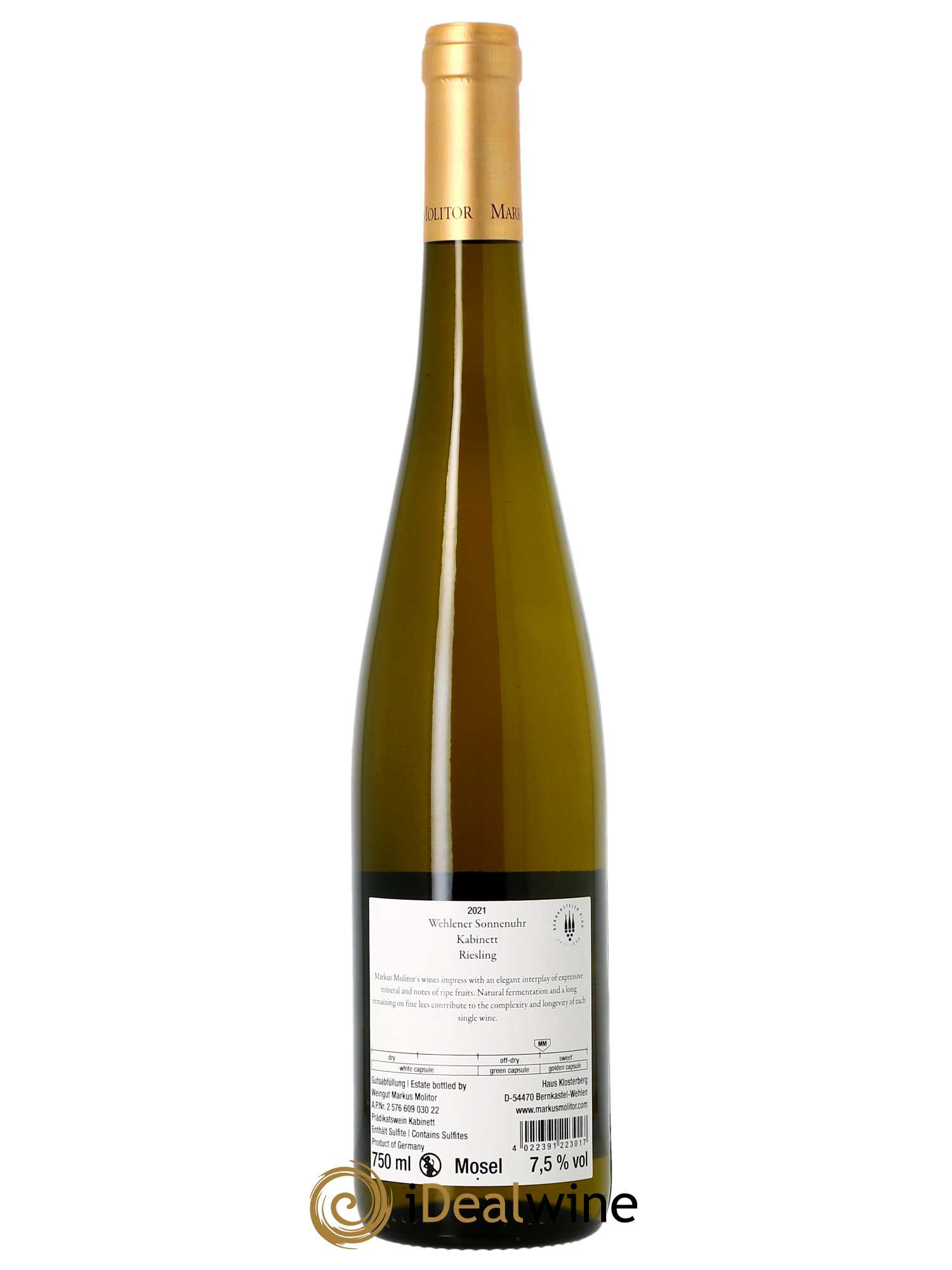 Riesling Markus Molitor Wehlener Sonnenuhr Kabinett Gold Capsule  2021 - Lot de 1 Bouteille