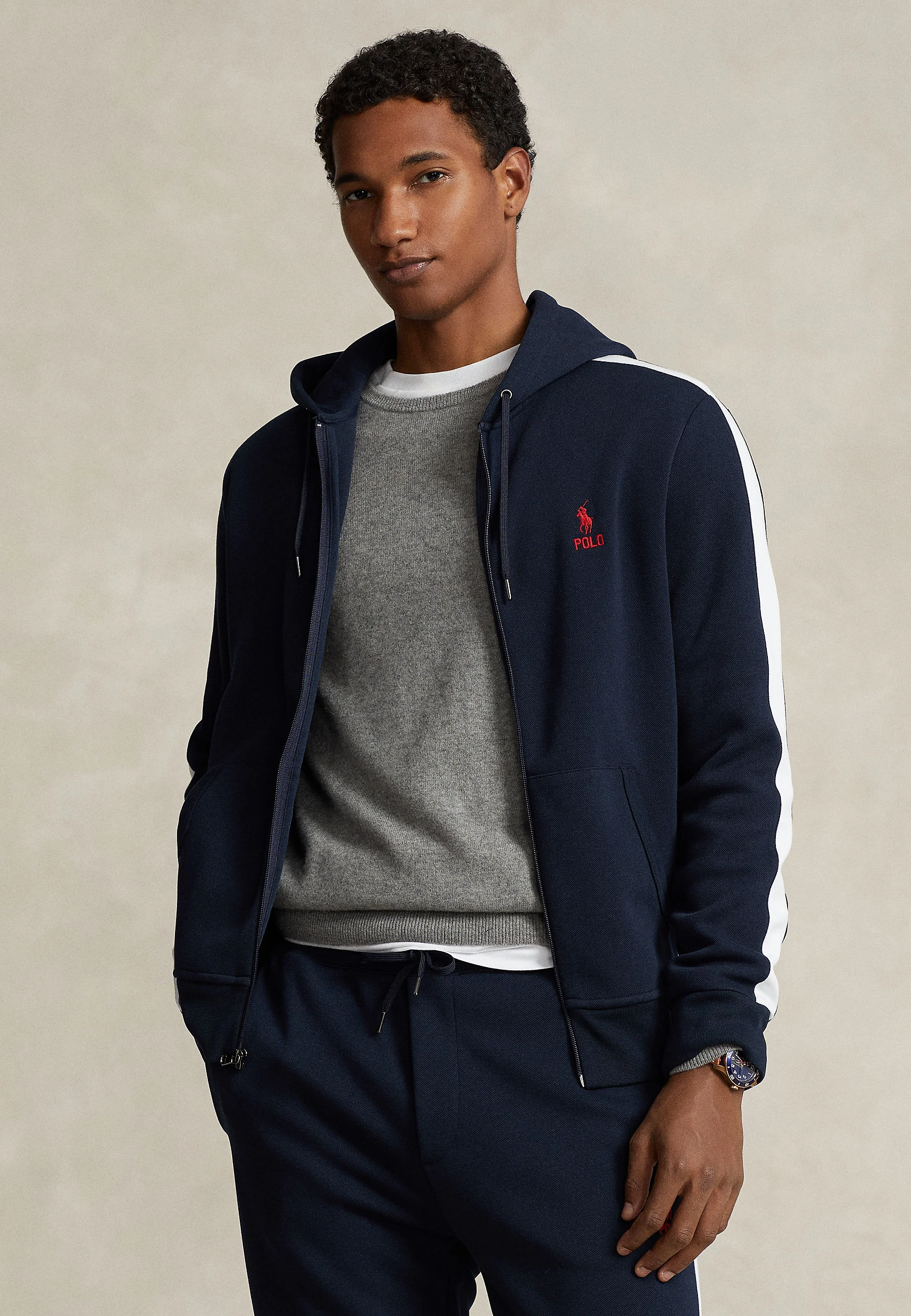 Sudadera con capucha y cremallera completa de malla de punto doble de Polo Ralph Lauren - Sudadera con cremallera