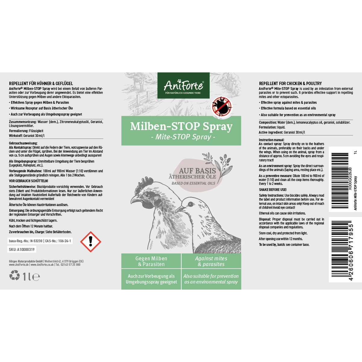 Aniforte Zubehör Aniforte Milben STOP Spray für Hühner & Geflügel