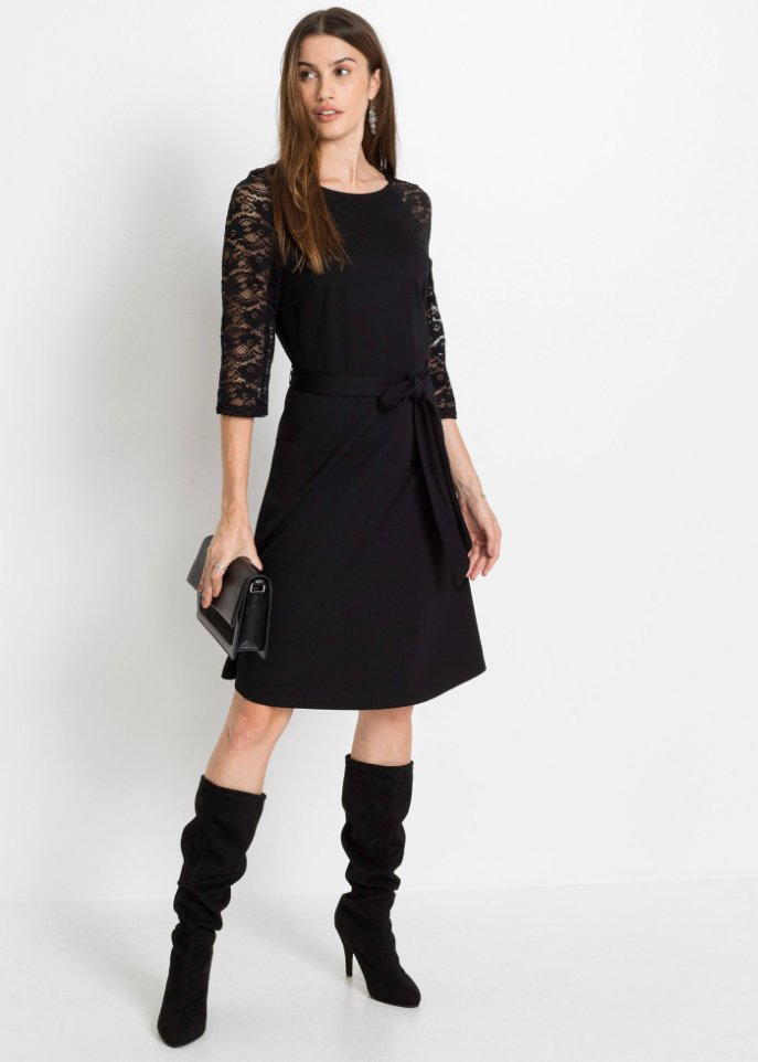 Jerseykleid mit Spitzenärmeln