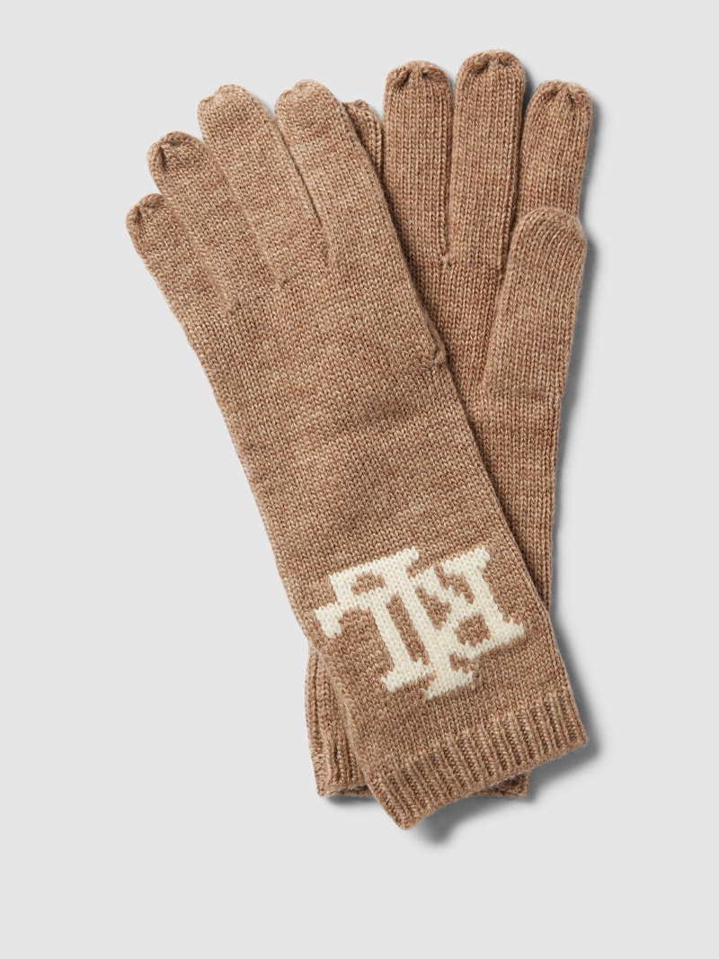 Handschuhe mit Label-Print in camel