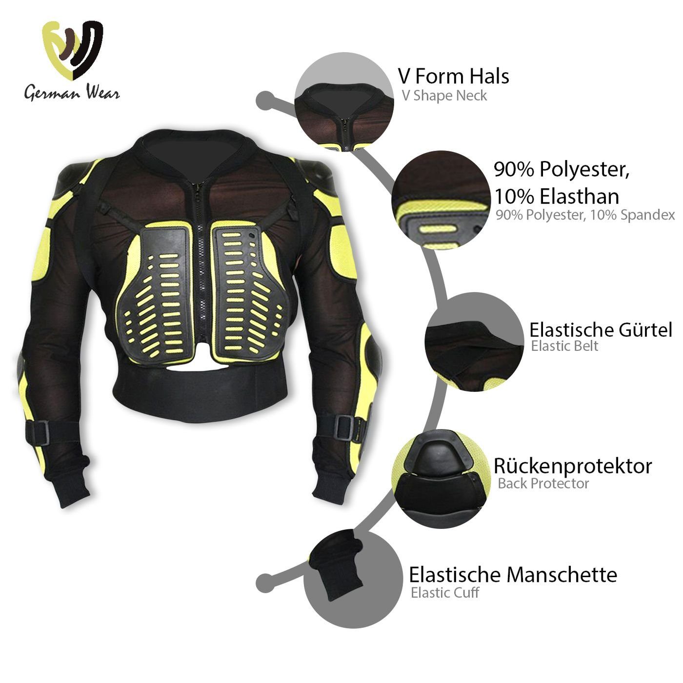 German Wear Protektorenjacke GW500, Protektorenjacke Motorrad Protektoren Körper Panzer