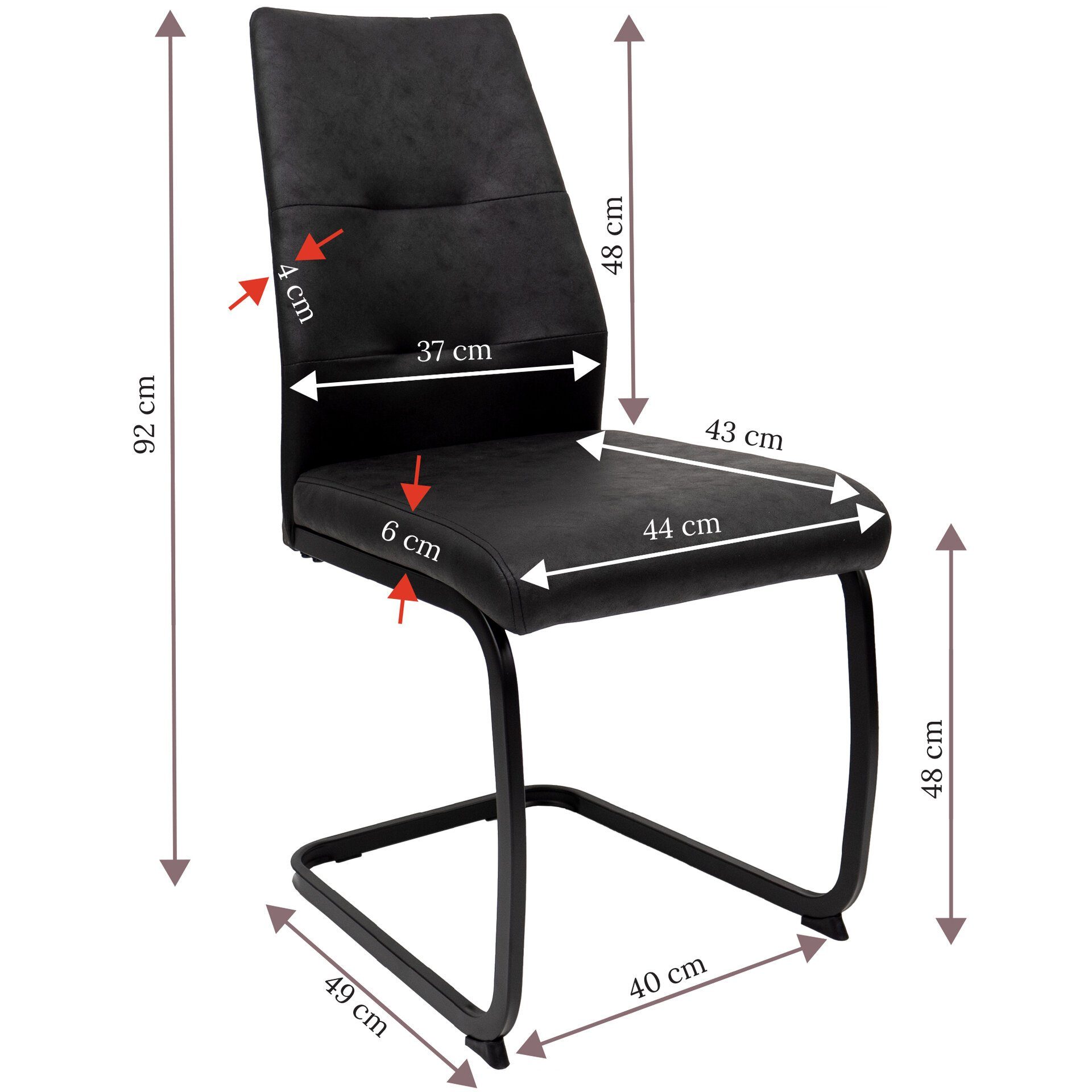 TRISENS Freischwinger Alessio (einzeln oder im 2er, 3er, 4er Set, 1 St), Schwingstuhl mit robustem Metallgestell in Lederoptik
