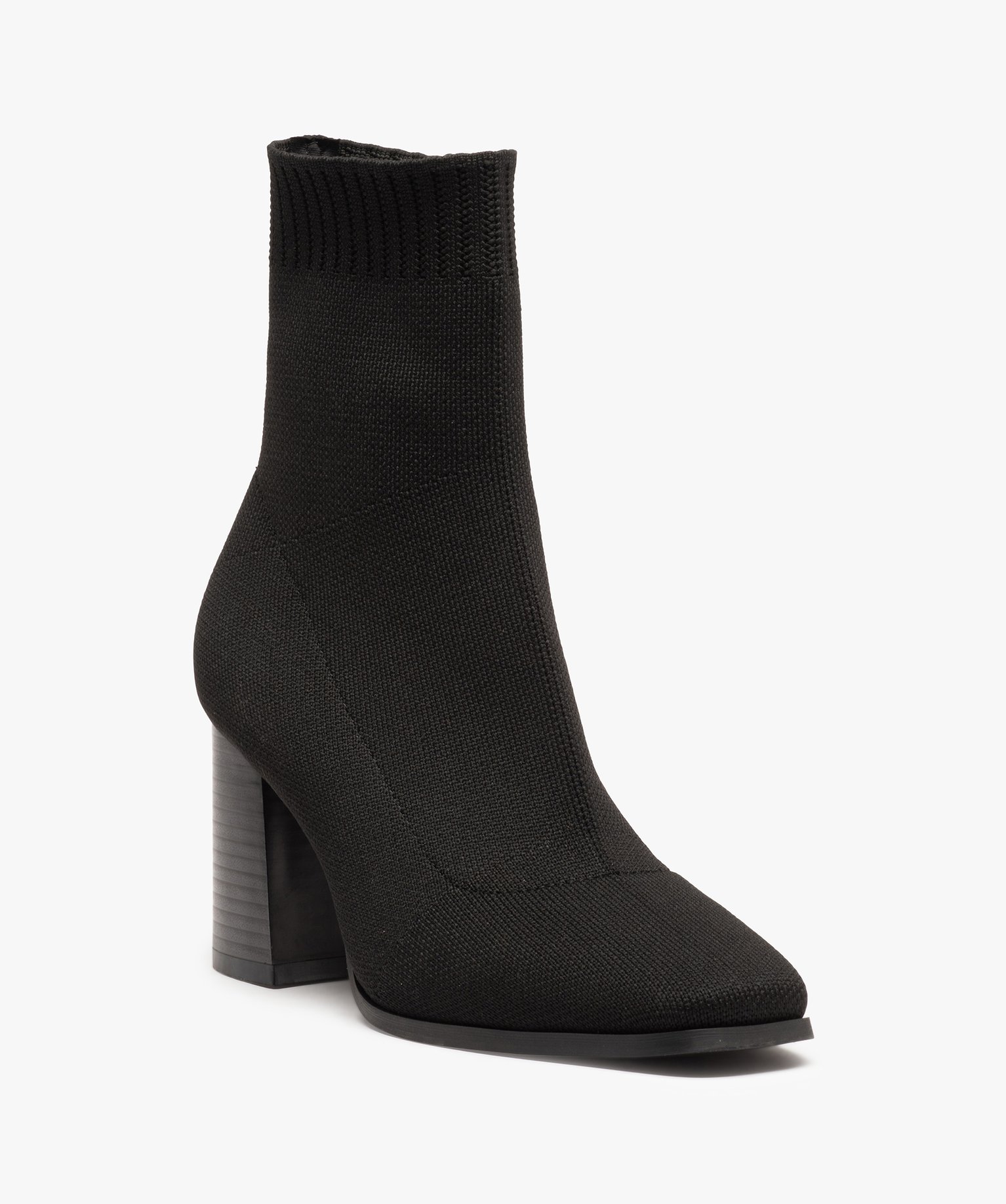 Boots chaussettes femme à talon carré dessus maille unie noir | GEMO