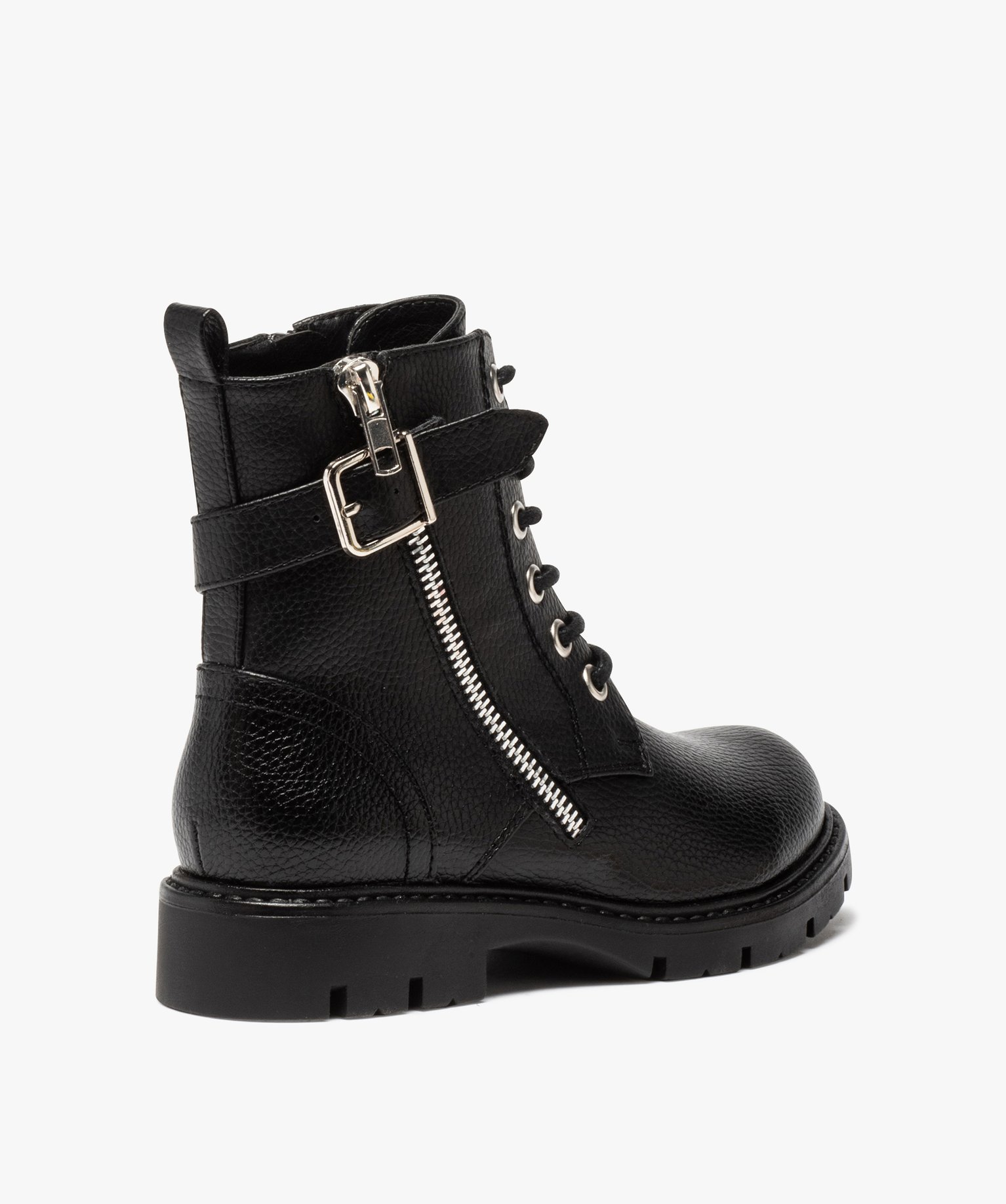 Boots fille à lacets style rock fermeture zippée noir | GEMO