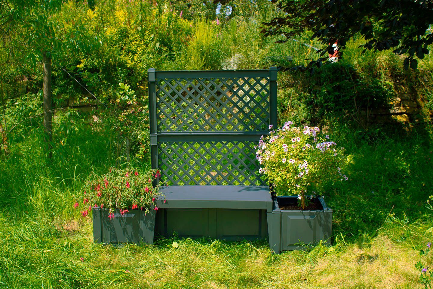 KHW Gartenbank Kopenhagen, mit Spalier und zwei Pflanzkästen, anthrazit