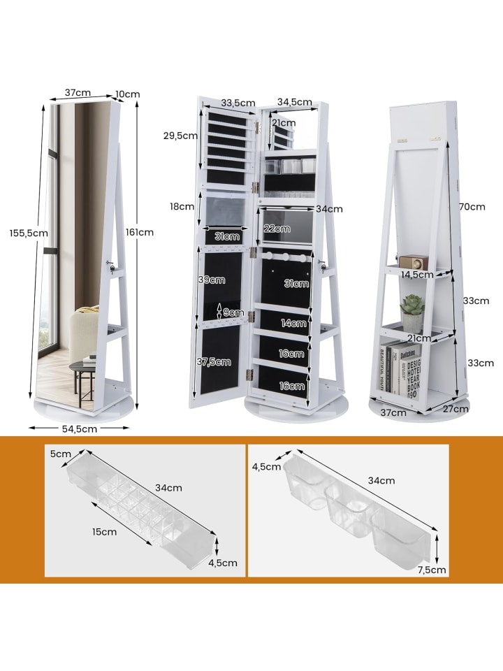 COSTWAY Schmuckschrank 3 in 1 drehbar in Weiß günstig kaufen onesize