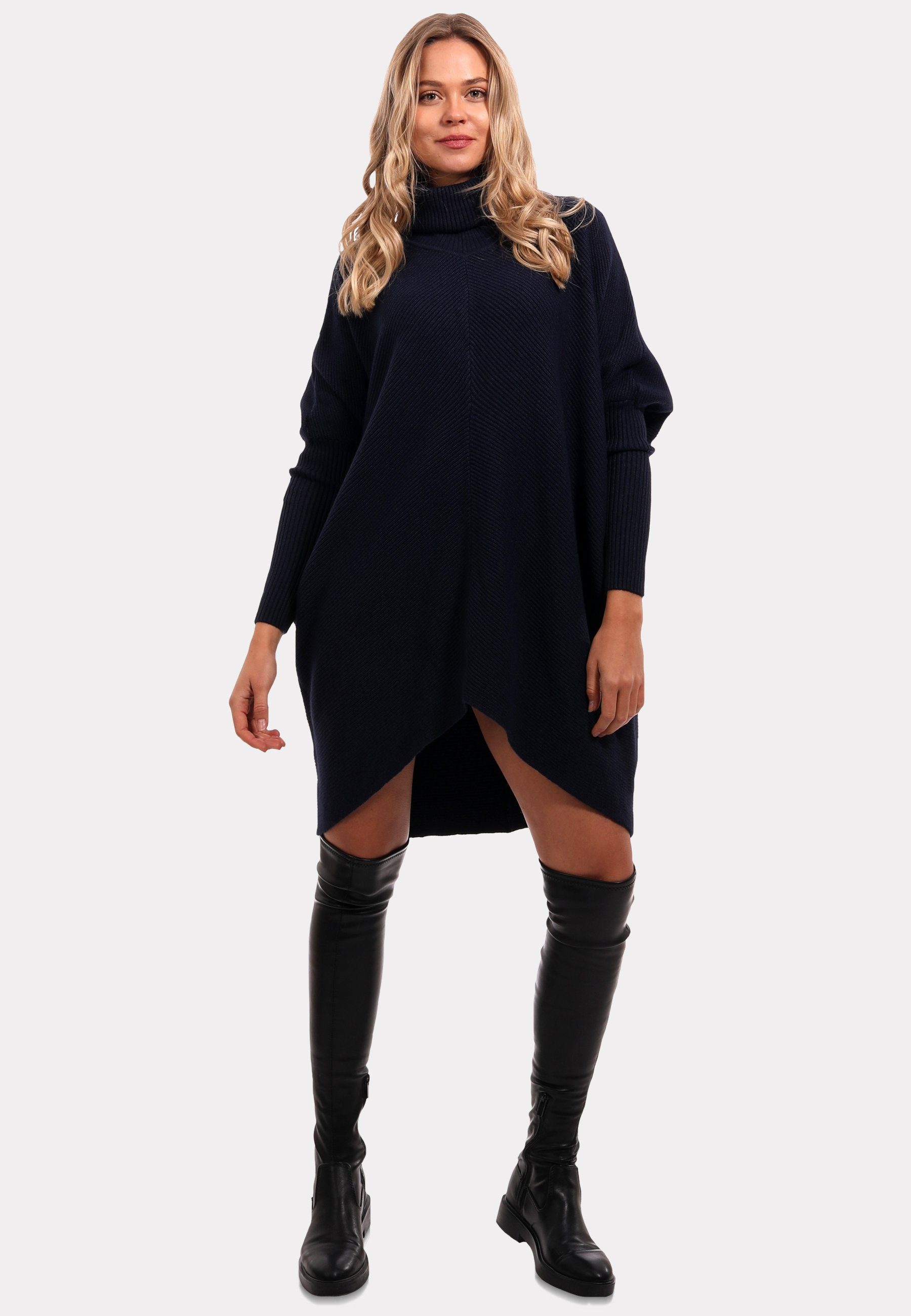 YC Fashion & Style Longpullover Strickpullover asymmetrisch Plus Size mit Rollkragen (1-tlg) in Unifarbe, mit überschnittenen Schultern