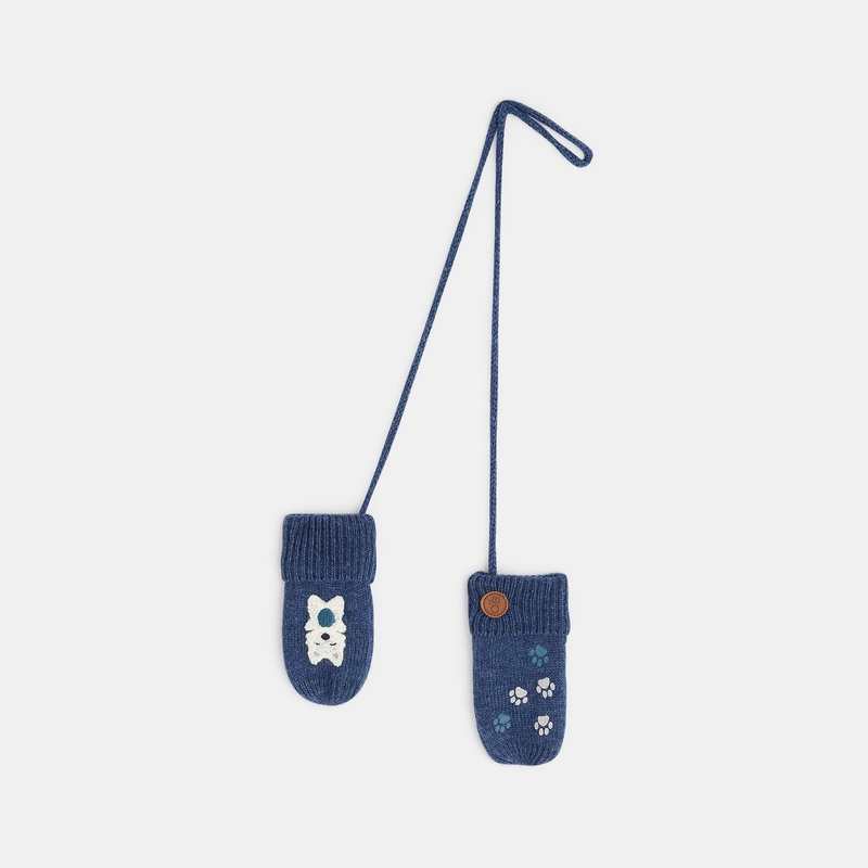 Moufles tricot doublé polaire chien bleues bébé garçon