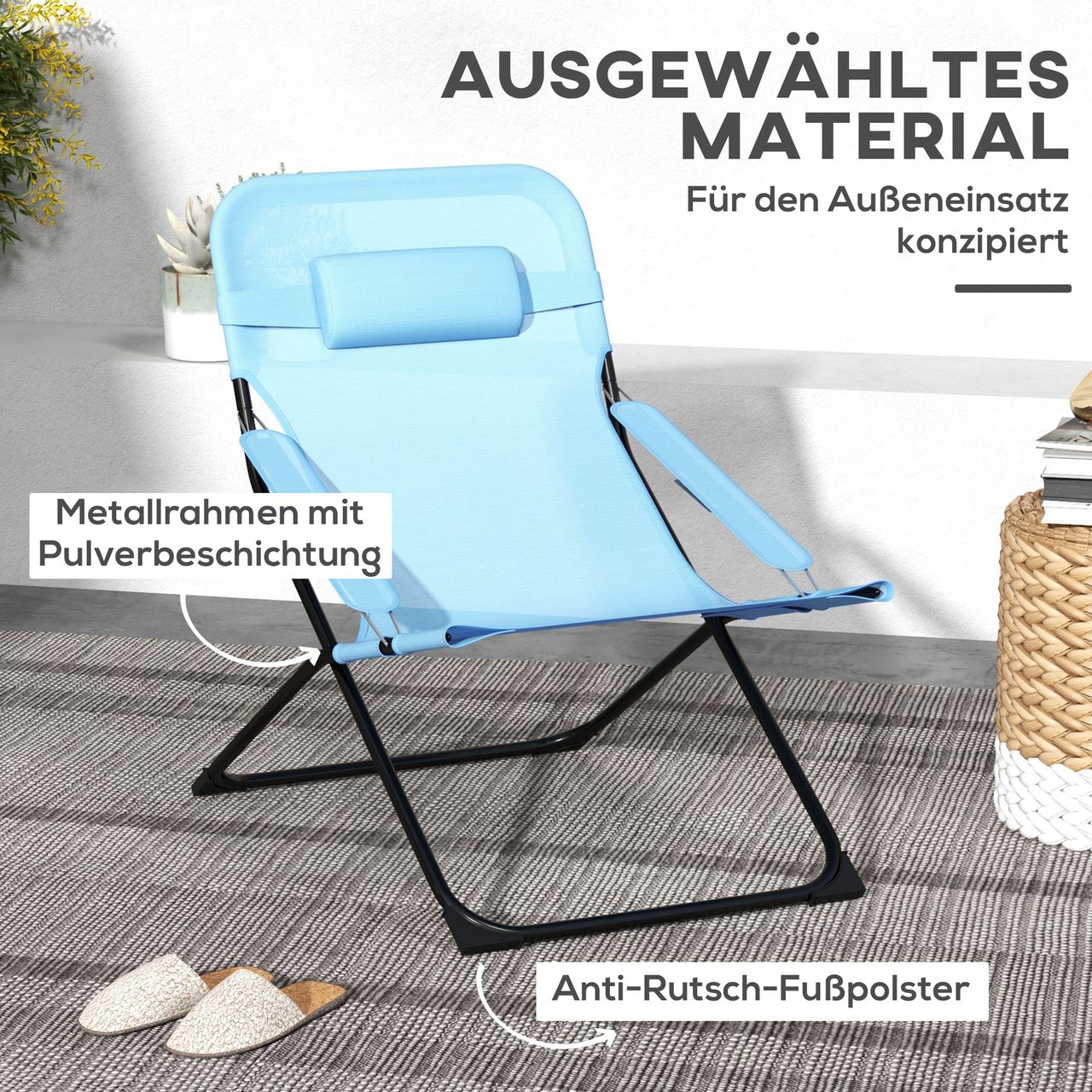Outsunny Klappstuhl klappbarer Gartenstuhl mit verstellbarer Rückenlehne