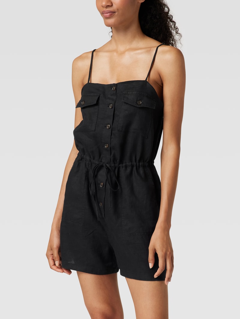 Playsuit aus reinem Leinen in schwarz
