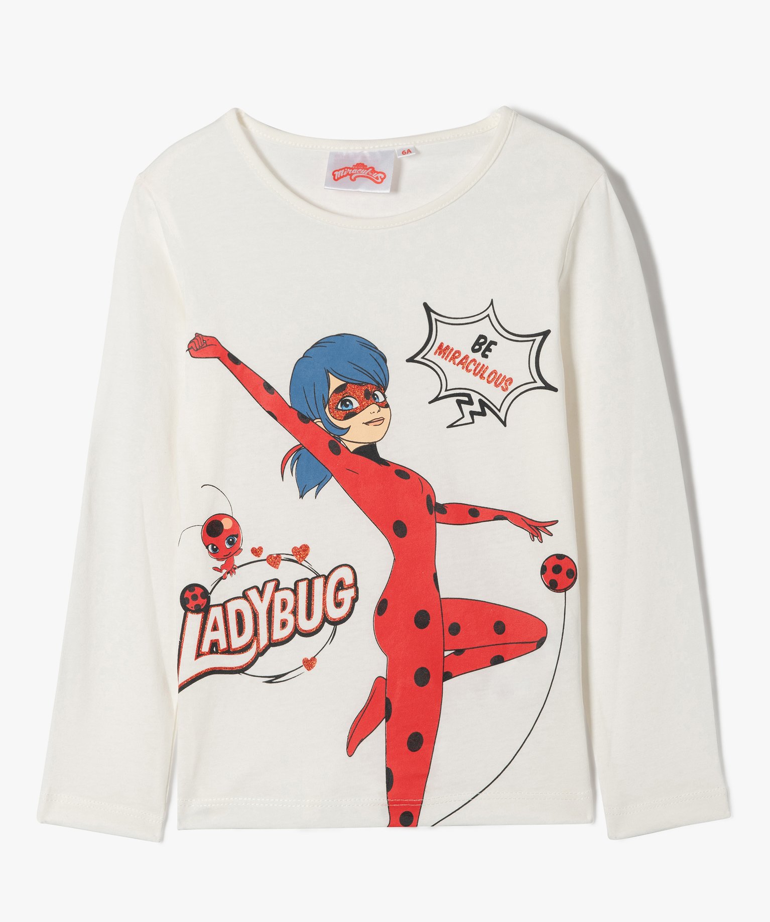 Tee-shirt fille à manches longues imprimé - Miraculous blanc | GEMO