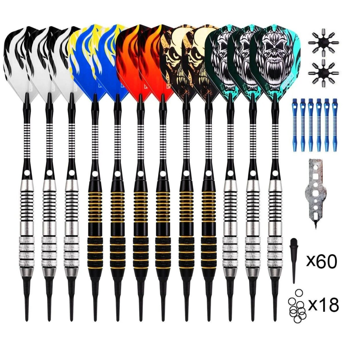 COFI 1453 Soft Tip Darts Set mit Accessories/ 12 Pack langlebige Kunststoffspitzen
