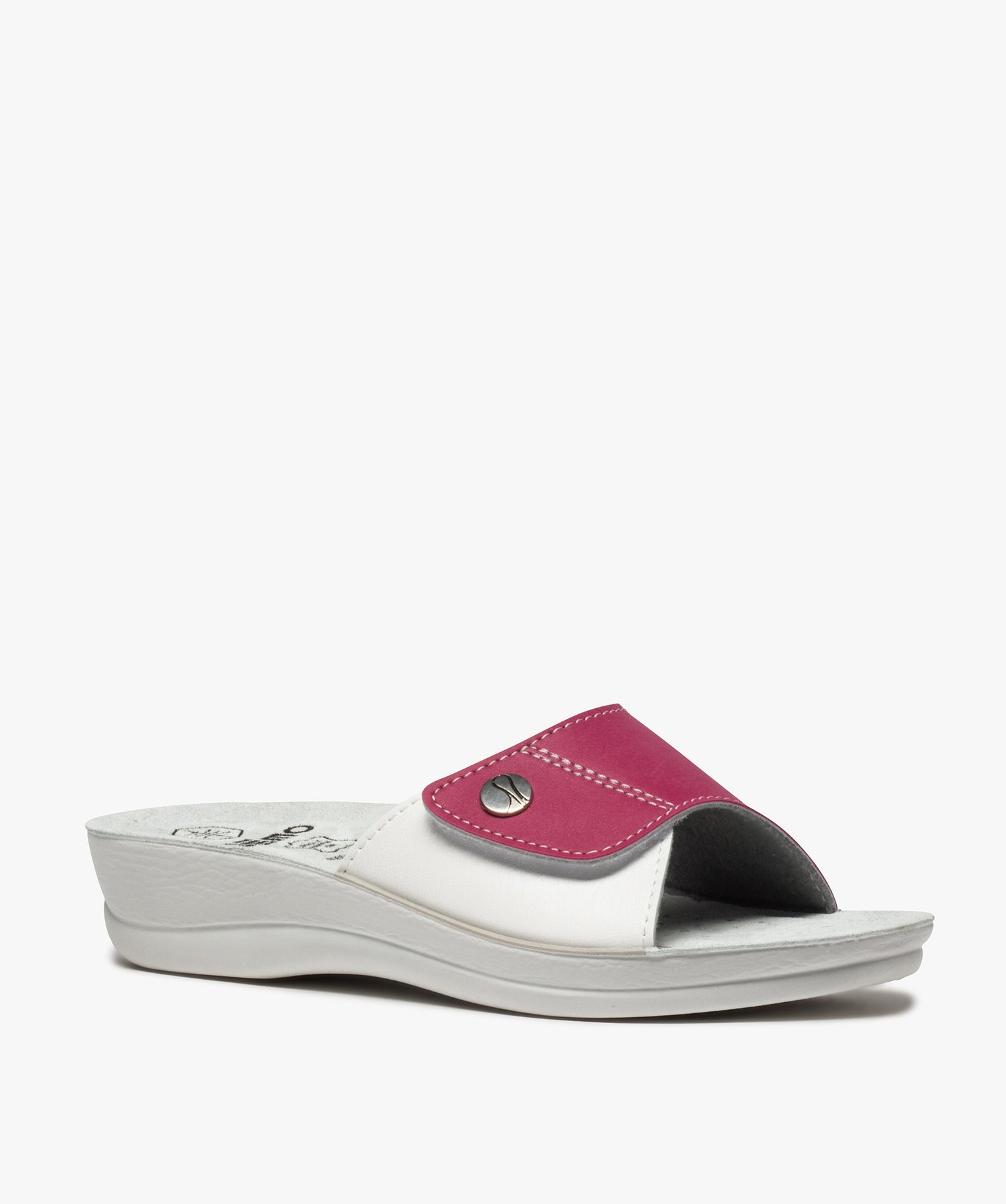 Mules femme confort ouvertes à bride scratch bicolore blanc | GEMO