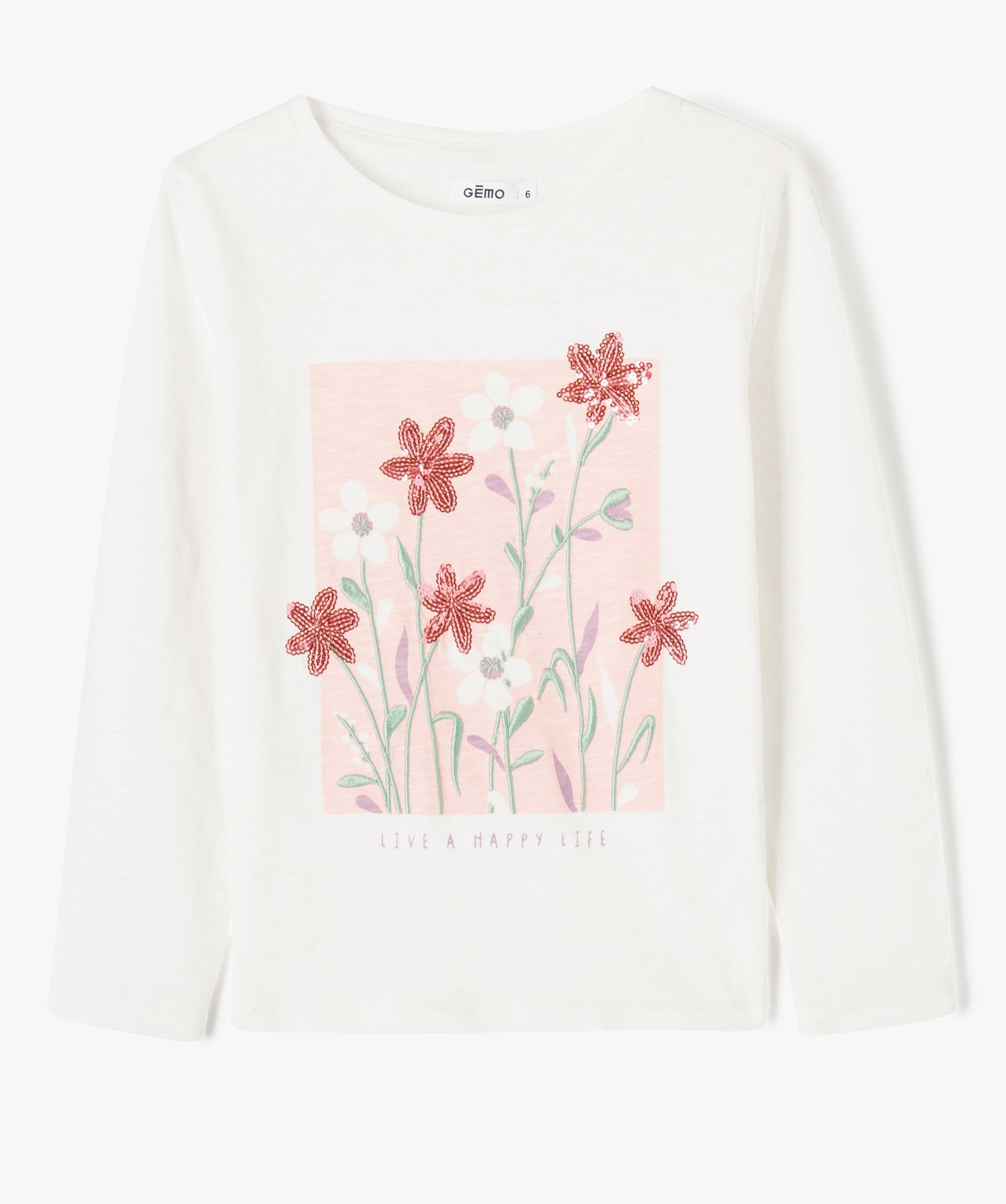 Tee-shirt à manches longues avec motif brodé fille ecru | GEMO