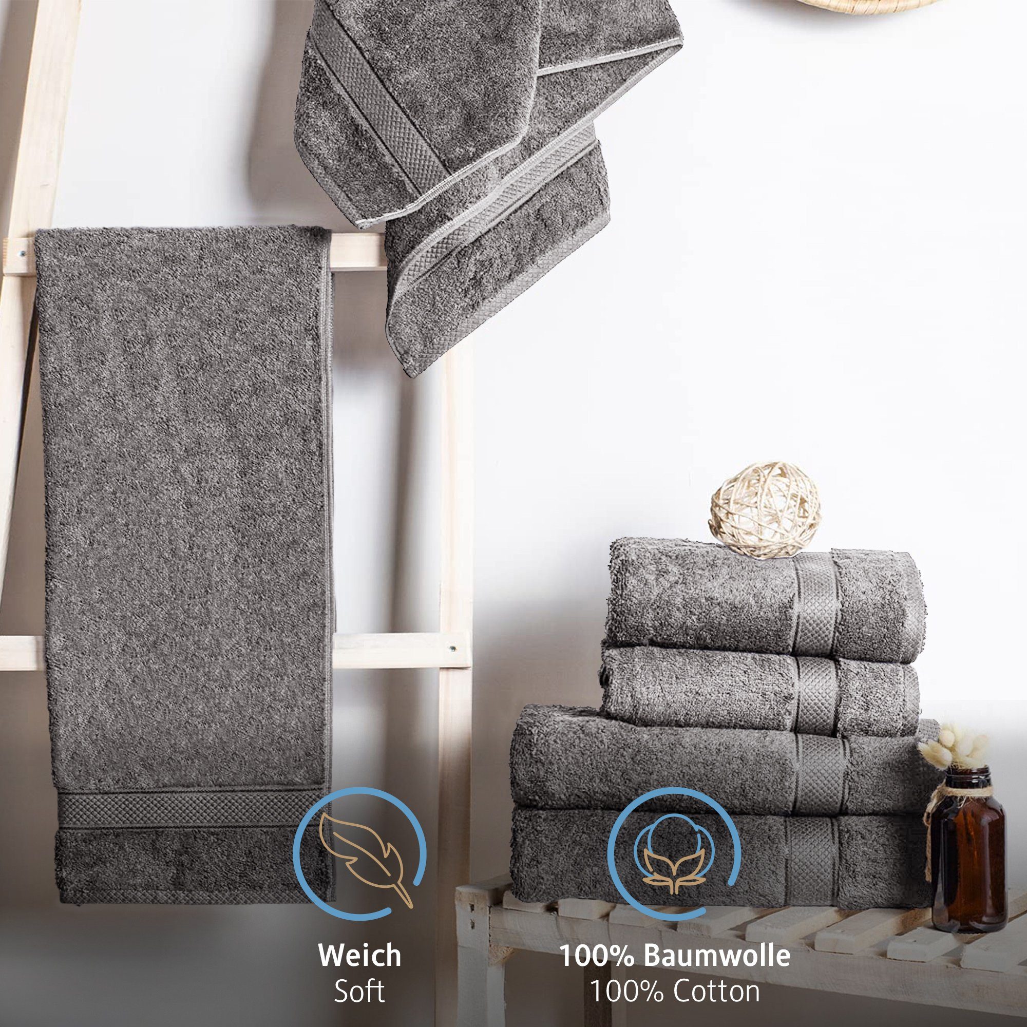 Komfortec Duschtücher Set aus %100 Baumwolle 470 g/m², Saugfähig, Schnelltrocknend, Frottee (10-St), 4x Handtuch, 2x Badetuch, 2x Gästehandtücher und 2x Waschlappen