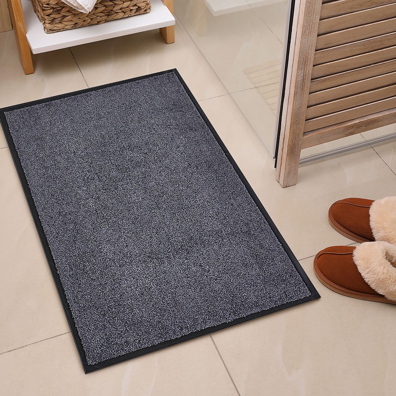 HOMCOM Fußmatte waschbar Gummiumrandung rutschfest Anthrazit 90 x 60 x 0,7 cm