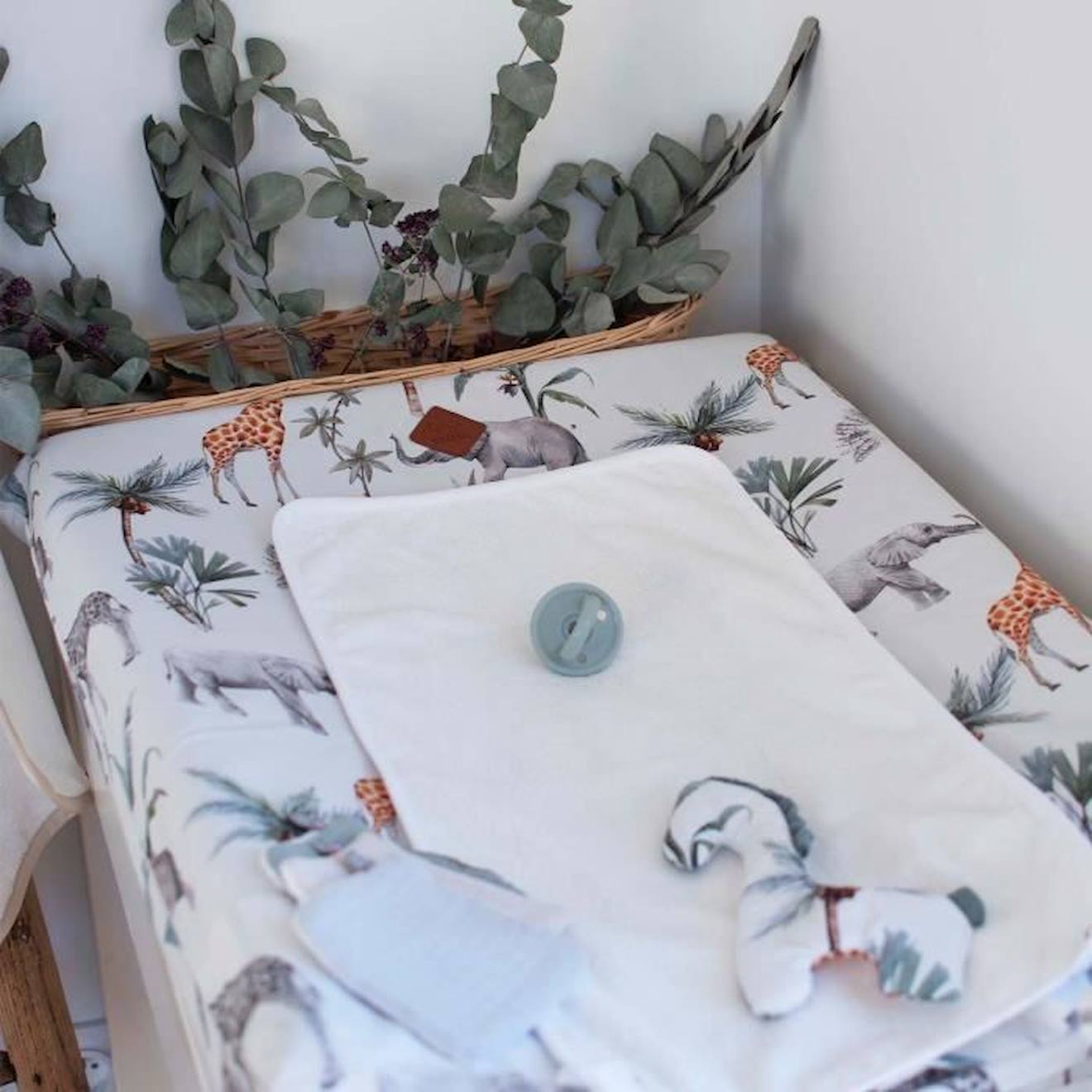 Housse de matelas à langer, Safari Multicolore TU blanc