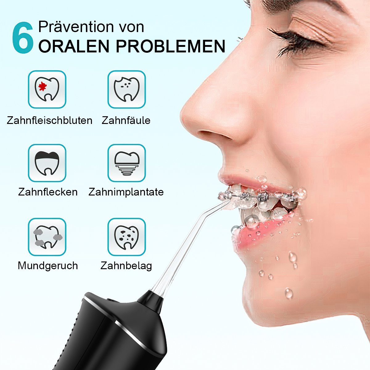 Hikeren Munddusche Elektrischer Zahnreiniger,Zahnspüler,300ml Wassertank,3/4 Gang Modus, 300 ml Wassertank