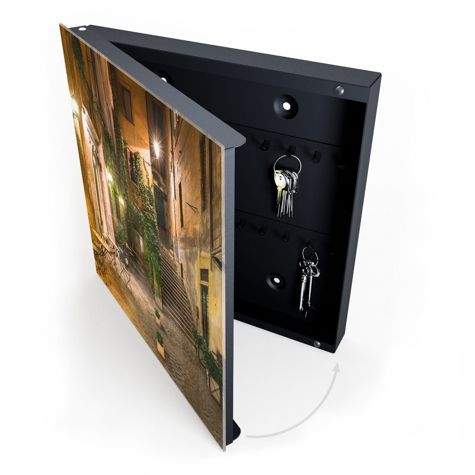 Primedeco Schlüsselkasten Magnetpinnwand und Memoboard mit Glasfront Motiv Gasse bei Nacht (1 St)