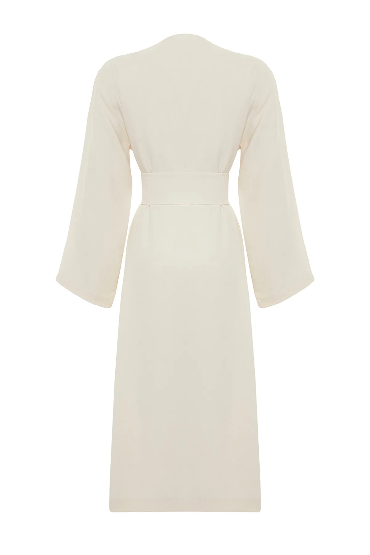 Trendyol Modest  Gewebter Kimono und Kaftan in Leinenoptik mit steinernem Taillenband-Detail TCTSS24KK00001