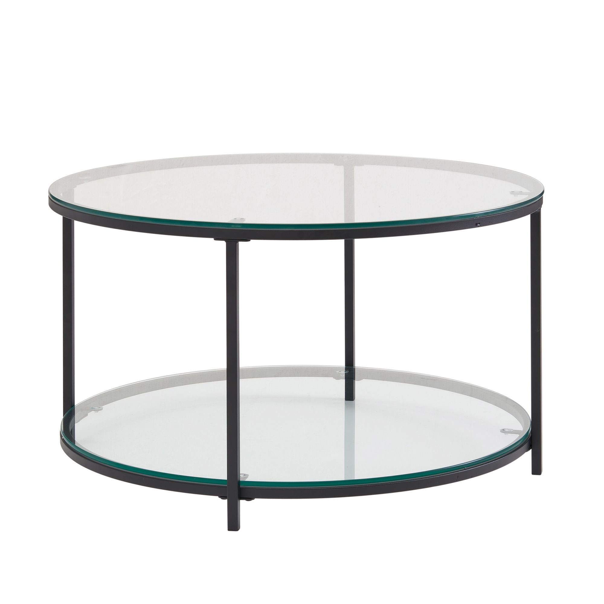 FINEBUY Couchtisch FB78983 (80x80x45 cm Glas Sofatisch Rund Transparent), Wohnzimmertisch Kaffeetisch mit Metall-Gestell