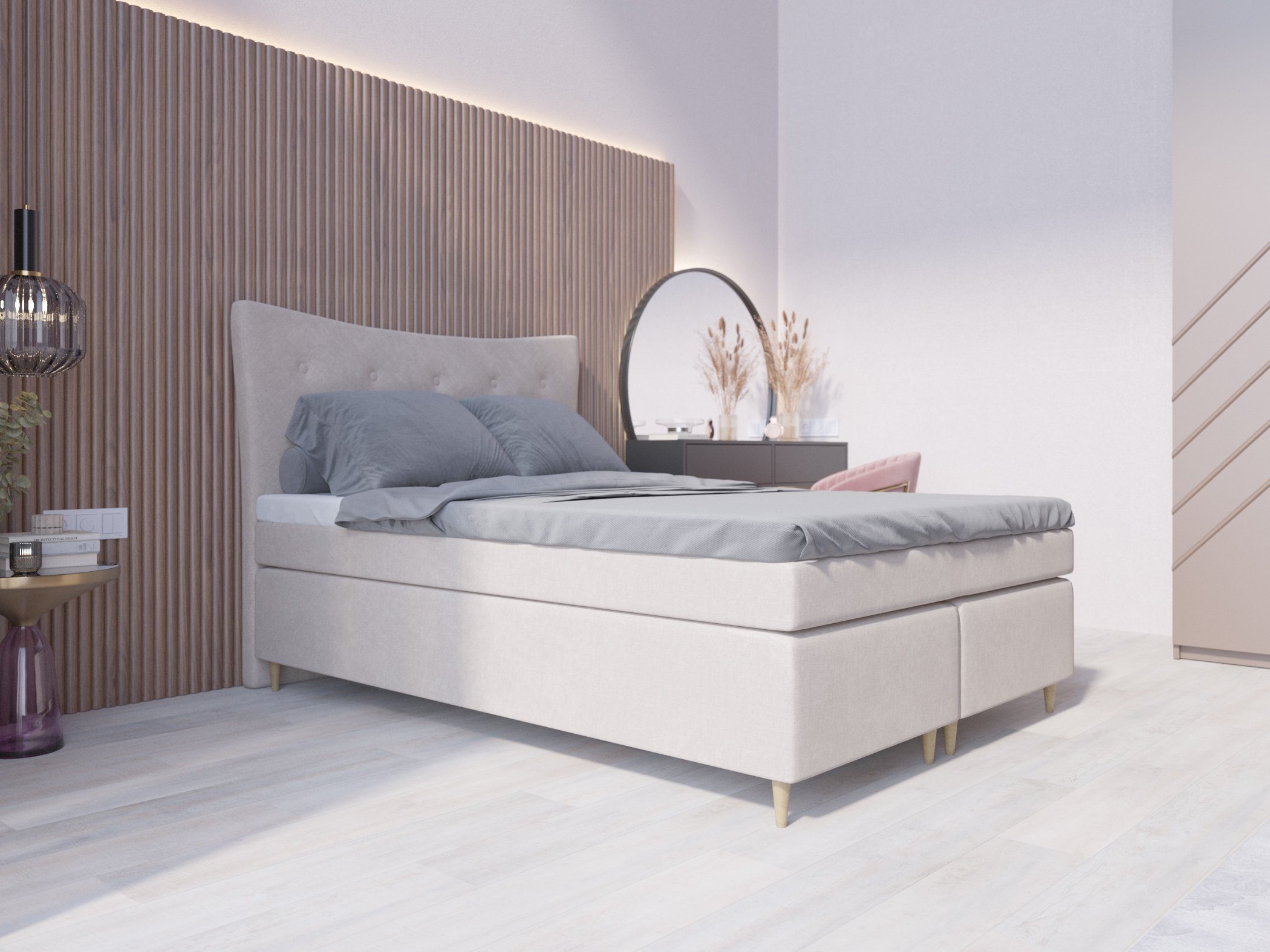 PANDA MÖBEL GmbH Boxspringbett Colorado, 140x200, 160x200, 180x200 Doppelbett, Polsterbett mit Kopfteil, Topper