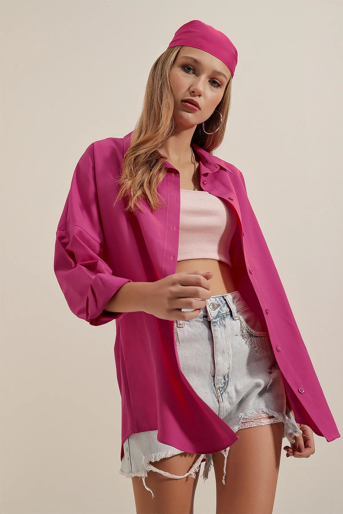 Bigdart  3900 Oversize Long Basic Shirt – Dunkelrosa