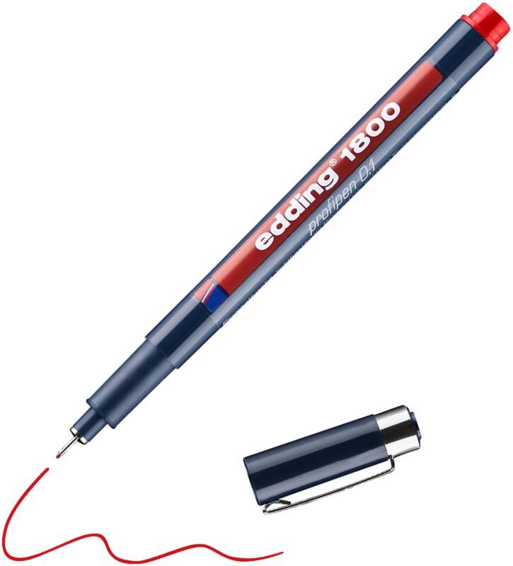 edding 1800 Filzstift Extra Fein Rundspitze 0,25 mm Rot Nachfüllbar Wasserbeständig
