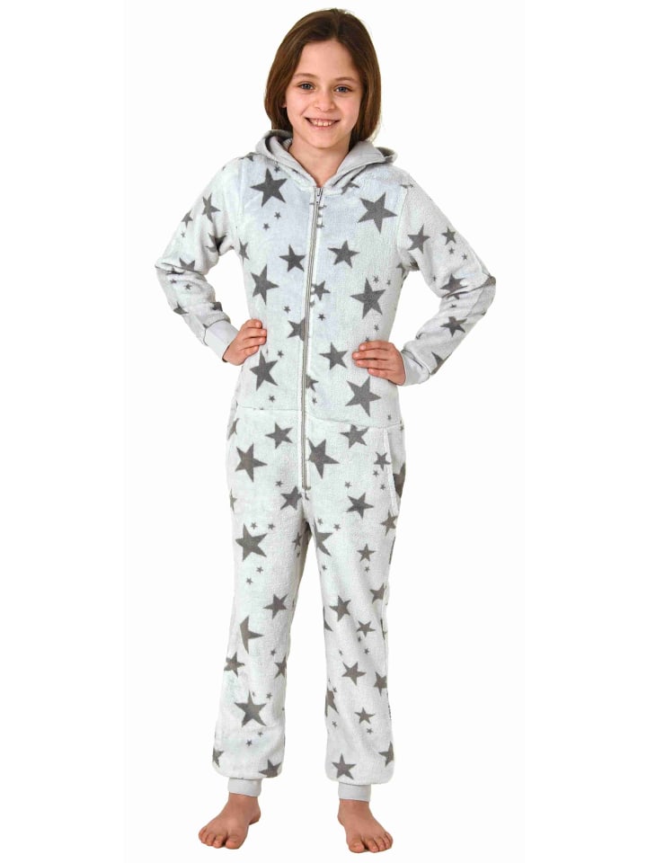 NORMANN Jumpsuit Overall Schlafanzug Pyjama langarm Sterne - 70322 in grau günstig kaufen