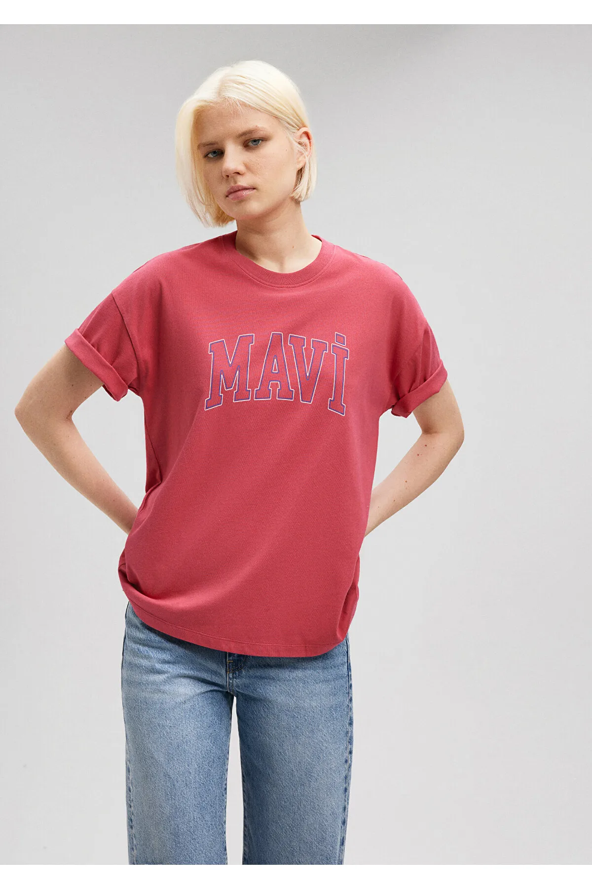 Mavi  Rosafarbenes T-Shirt mit Logo-Print, reguläre Passform / normaler Schnitt 1611193-70931