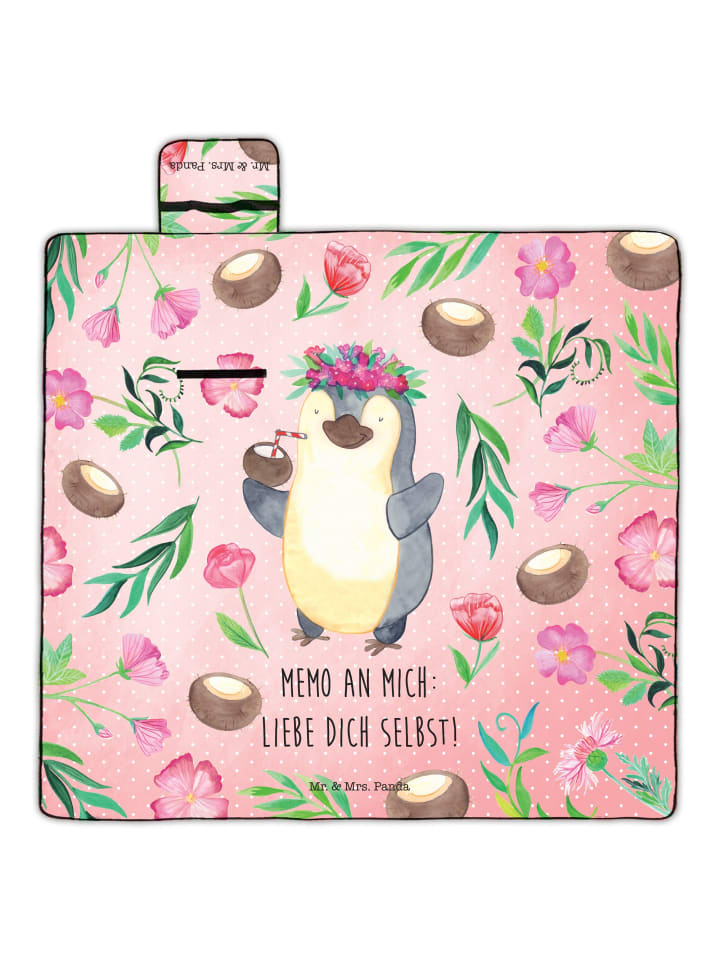 Mr. & Mrs. Panda Picknickdecke Pinguin Kokosnuss mit Spruch in Bunt günstig kaufen onesize