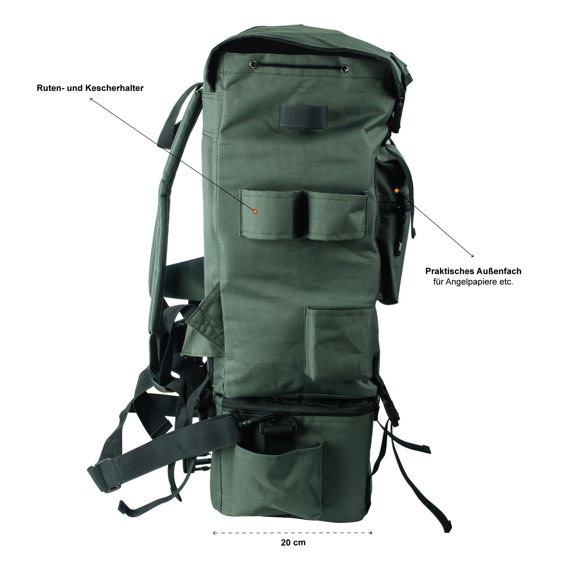 Zite Angelrucksack Multifunktionaler ISO Rucksack mit abnehmbarem Kühlfach