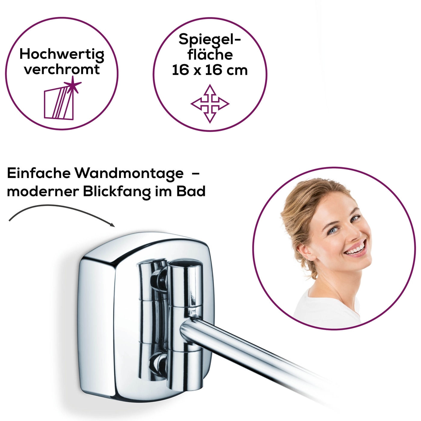 Beleuchteter Kosmetikspiegel BS 89-Beleuchteter Wandspiegel mit extra hellem LED-Licht und 5-fach Zoom