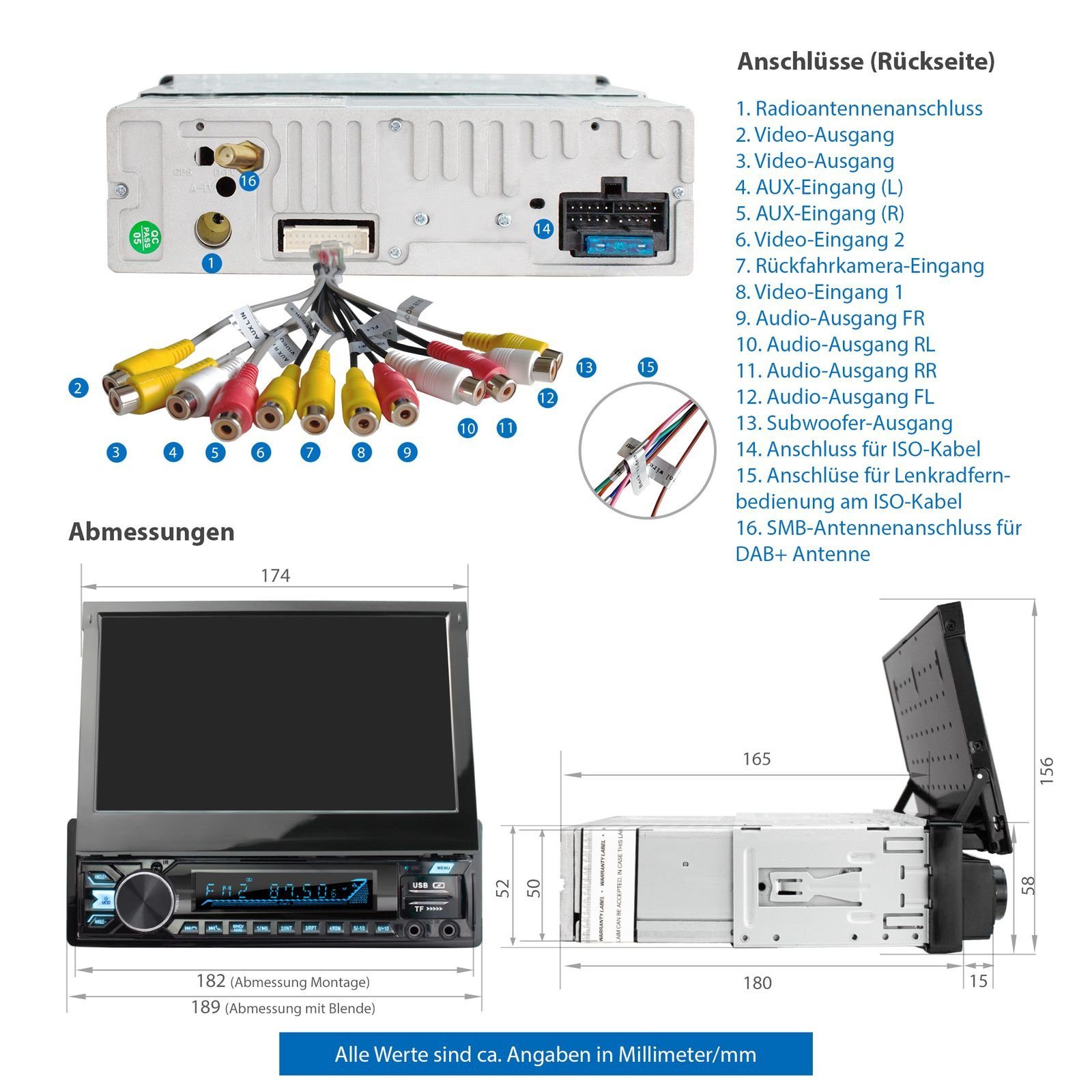 XOMAX XM-V780 Autoradio mit DAB+ plus, 7 Zoll Bildschirm, Bluetooth, 1 DIN Autoradio