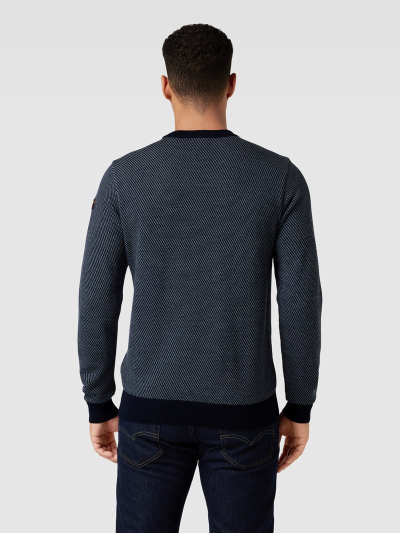 Strickpullover aus Lanawolle mit Label-Patch in marineblau