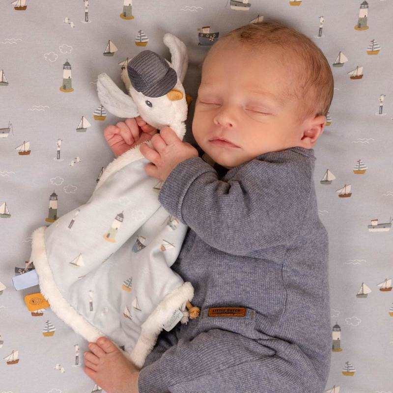 Doudou carré mouette attache tétine Little Dutch
