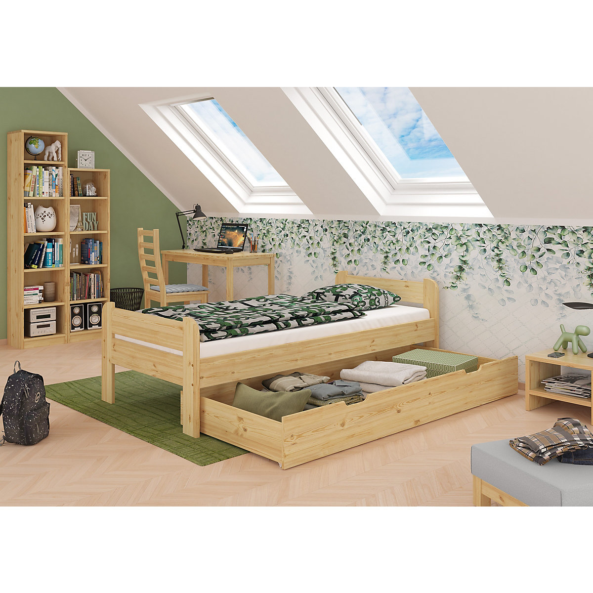Bettgestell Kiefer Massivholz 90x200 mit Kopf- und Fußteil
